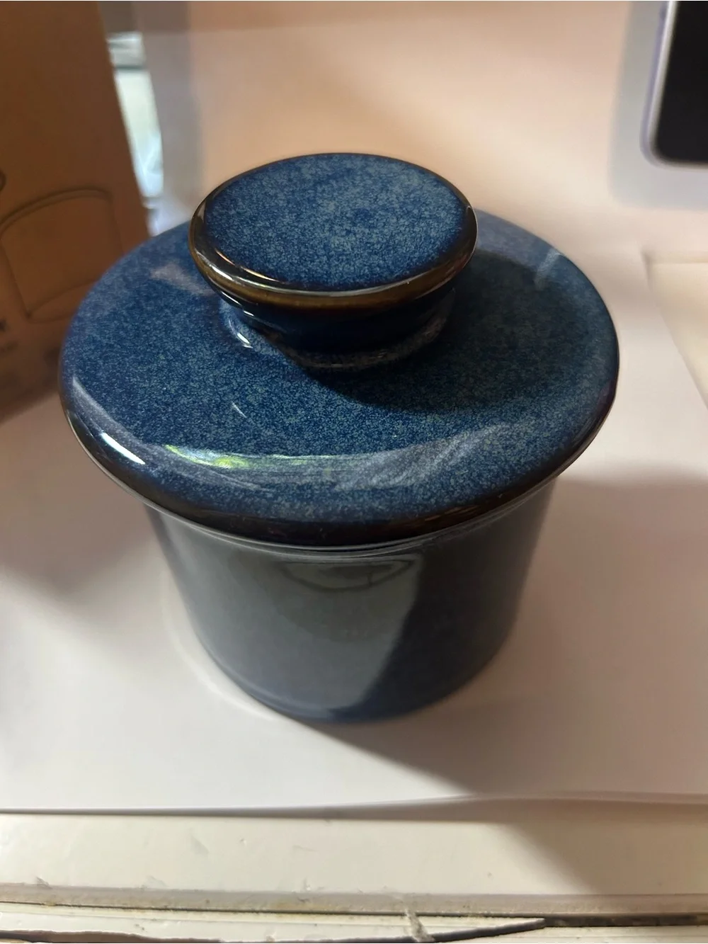 Xela butter bell.  Butter crock. Blue / Brown NEW